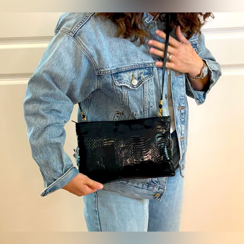 Vintage Black Snakeskin Clutch by Jasmin